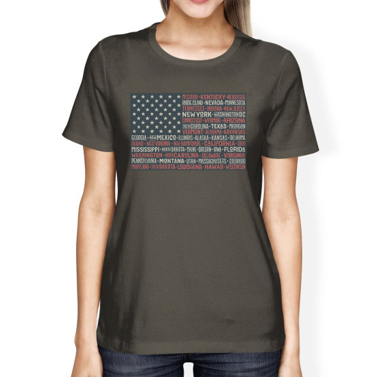 50 States American Flag Shirt Womens Dark Grey Cotton Graphic Teeidx 3P11033845452