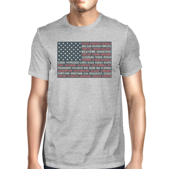 50 States US Flag American Flag Shirt Mens Gray Cotton Graphic Teeidx 3P11033825484