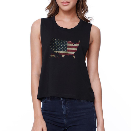 American Flag Crop Tee Sleeveless Shirt Cute July 4th Tank Topidx 3P8448893382