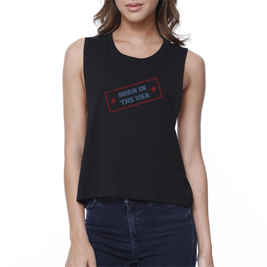 Born In The USA Black Unique Graphic Crop Tee For Women Gift Ideasidx 3P11025519948