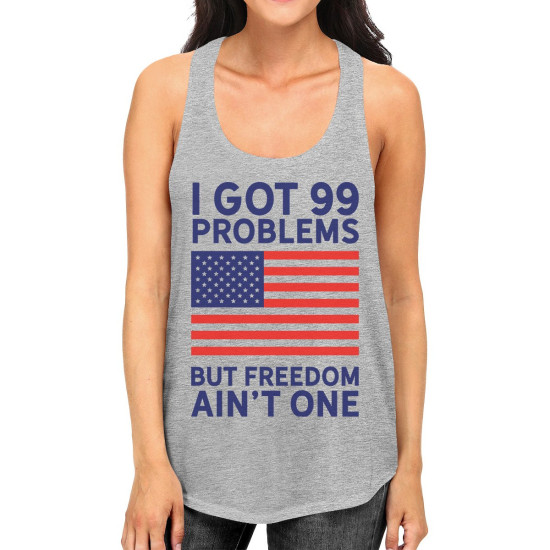 Freedom Ain t The One Womens Grey Graphic Tank Top Patriotic Giftsidx 3P10973220620