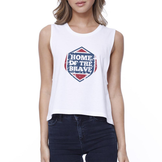 Home Of The Brave White Cotton Unique Graphic Crop Tee For Womenidx 3P11025525772