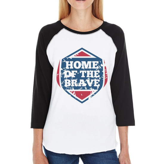 Home Of The Brave Womens Baseball T-shirt 3/4 Sleeve Graphic Teeidx 3P11025554060