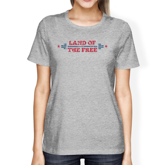Land Of The Free American Flag Shirt Womens Gray Graphic T-Shirtidx 3P11033864652