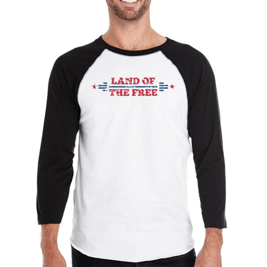 Land Of The Free Mens Black Baseball Tee Shirt 3/4 Sleeve Jerseyidx 3P11025550220