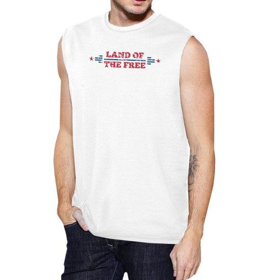 Land Of The Free Mens White Sleeveless T-Shirt Crew Neck Cottonidx 3P11025494924