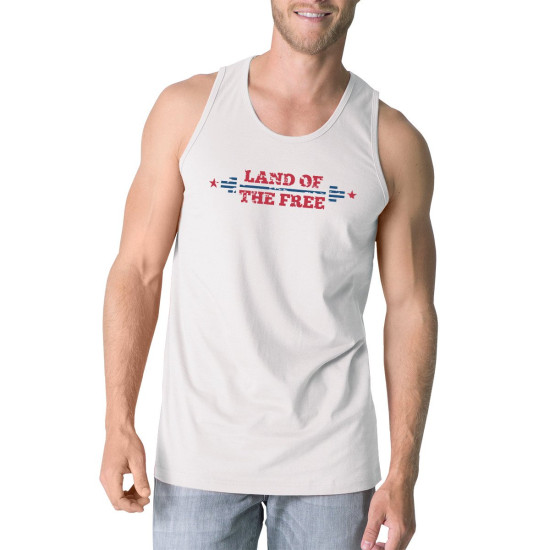 Land Of The Free Mens White Sleeveless T-Shirt Crewneck Cotton Tankidx 3P11025506188