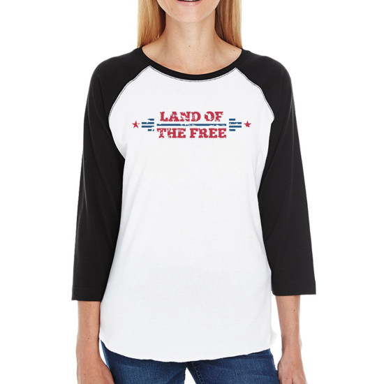 Land Of The Free Womens Black Baseball Tee Shirt 3/4 Sleeve Jerseyidx 3P11025553676