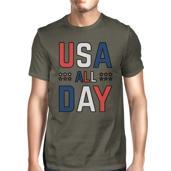 USA All Day Mens Dark Grey Round Neck T-Shirt Patriotic Gift Ideasidx 3P10973318604