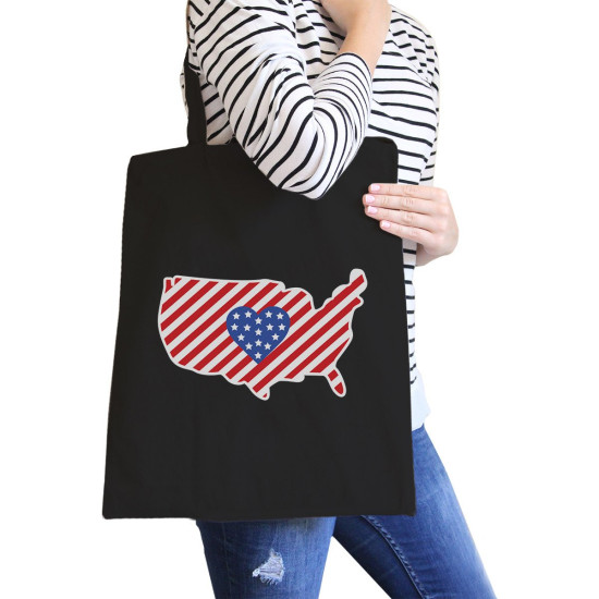 USA Map American Flag Canvas Eco Bag America Heart Design Tote Bagidx 3PJCB143BK