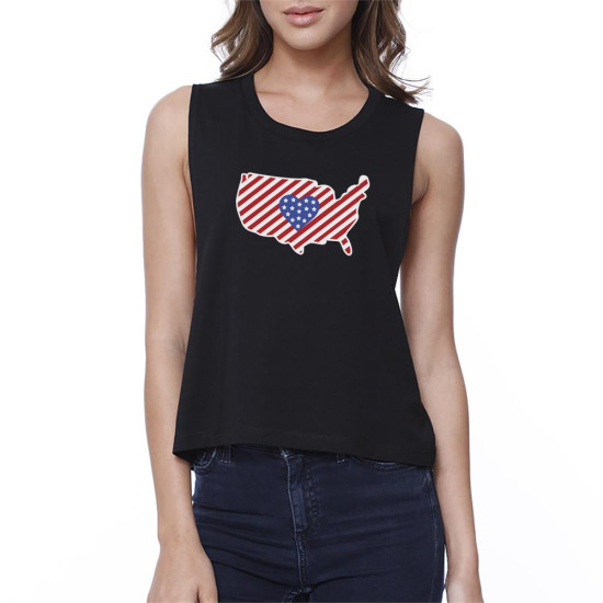 USA Map American Flag Pattern Crop Top Gift Ideas For Army Friendsidx 3P10973136396